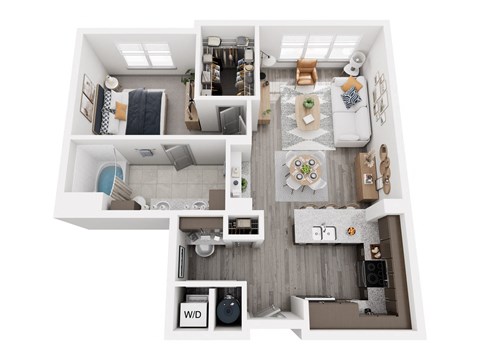 Floor plan for 1 bed, 1 bath, 868 sqft